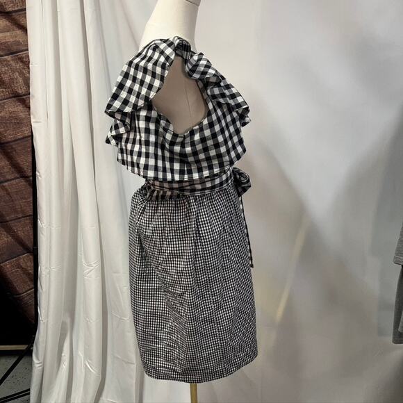 Calvin Klein Womens 8 Black Gingham One-shoulder Flounce Sheath Dress Spring - Picture 9 of 16